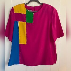 Caron Blouse Women’s 16 Pink Multicolor Block Tunic Studs